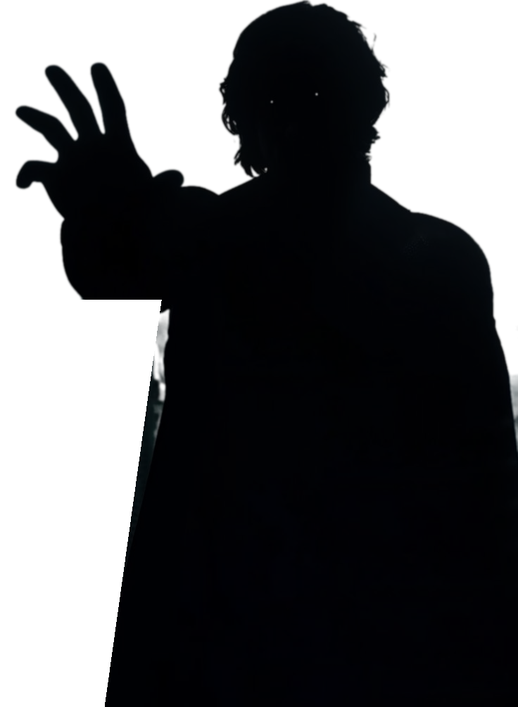 Void Club hooded silhouette with glowing eyes reaching forward